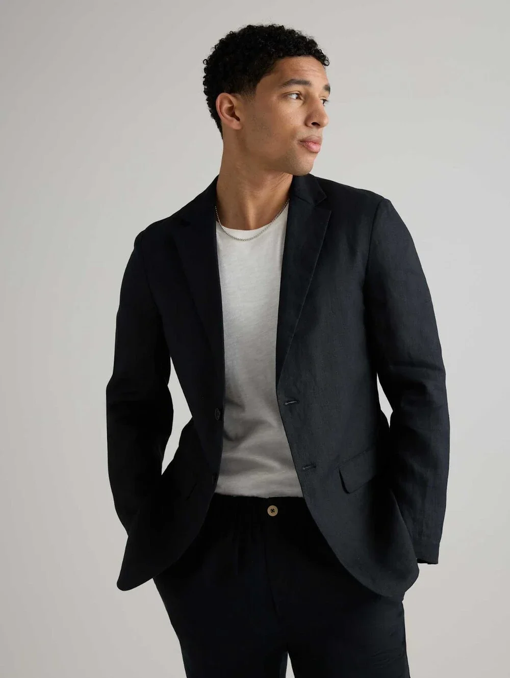Quince Mens Linen Blazer Jacket Black Quiet Luxury Summer Sport Coat Size Medium